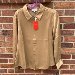 Formal long sleeve silk top - champagne beige